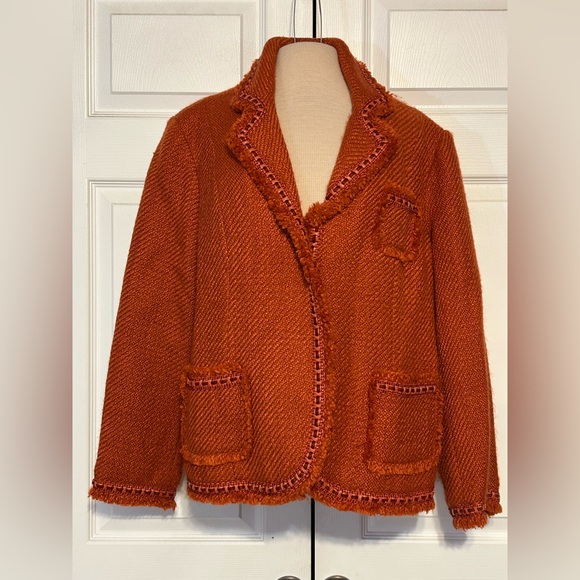 Dialogue QVC Style Blazer Suit‎ Jacket Size 18W Orange Fringe Edge Tweed Preppy - Picture 1 of 12
